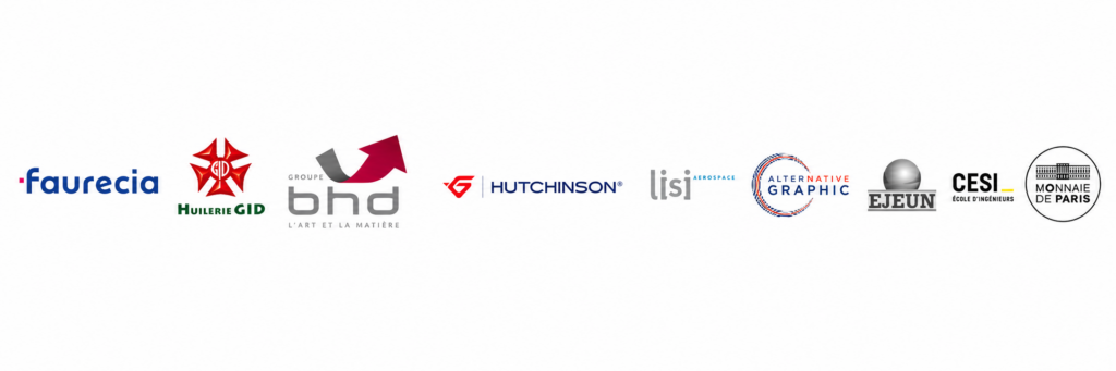Logos clients et expériences Rési-Lean : Faurecia, Huilerie GID, BHD, Hutchinson, LISI Aerospace, Alternative Graphic, Ejeune, CESI, Monnaie de Paris