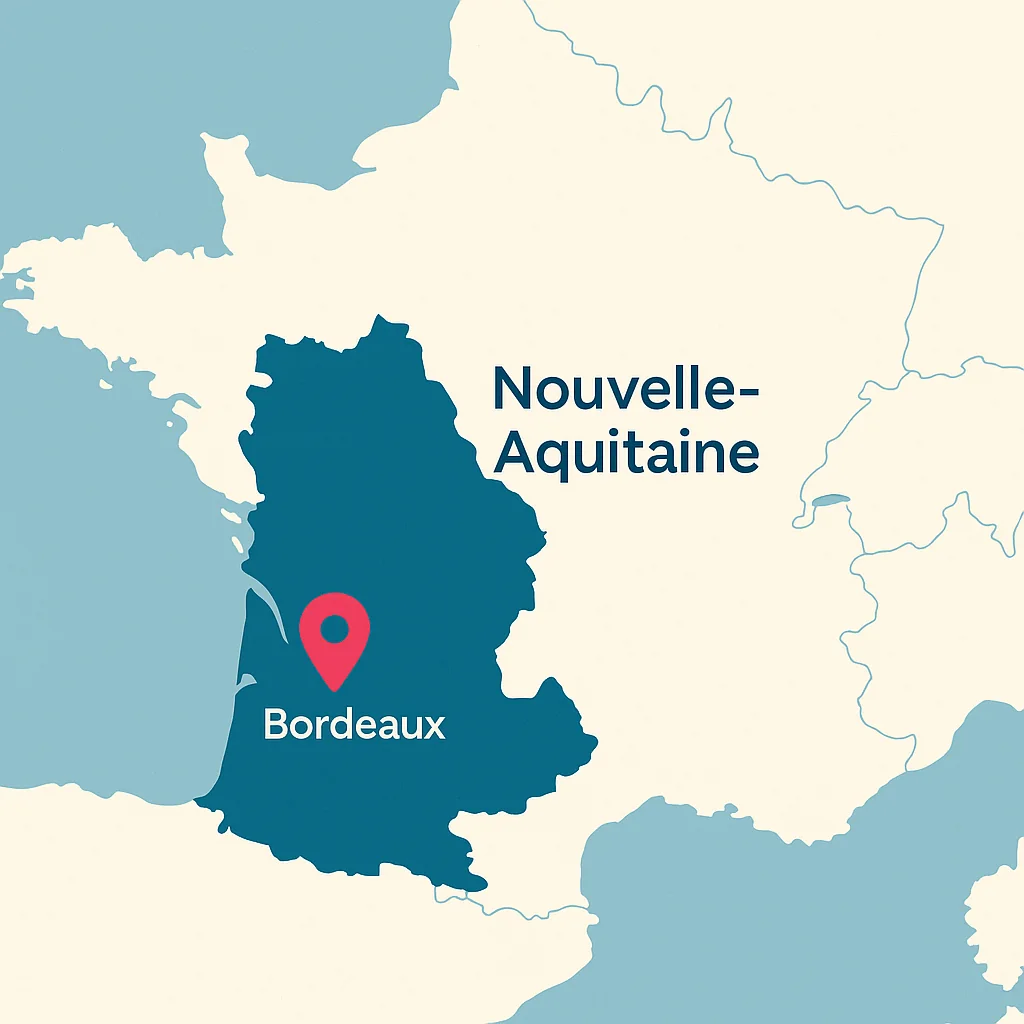 Carte de la Nouvelle-Aquitaine avec localisation Bordeaux